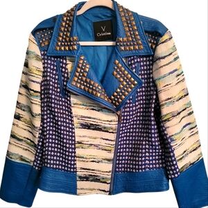 Retro V Cristina Brocade Quilted Faux Leather Jacket